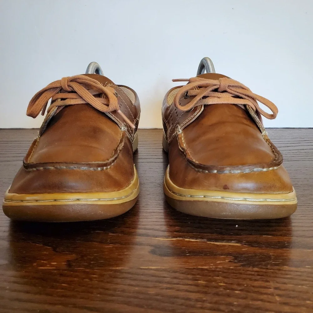 Margaritaville 'DREAMIN' Leather Mens Size 8 Anchor Tan Boat Shoes 2-Eye Loafers